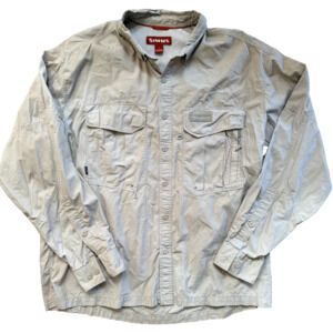 Vintage SIMMS Guide Series Fishing Shirt Mens L Khaki Vented Fly Fishing